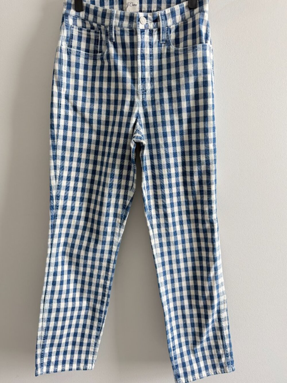 J.Crew Mid Rise Gingham Cropped Straight Leg Jeans Size 28 Stretch